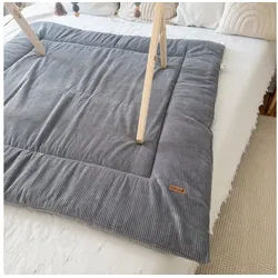 Krabbeldecke Laufgittereinlage, Spielmatte Cord grau, LittleANTunique 100 cm x 100 cm