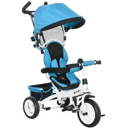 Homcom 6-In-1 Dreirad mit Schubstange, Kinderdreirad mit abnehmbarem Sonnendach Blau , Metall , 50x106x95 cm , unisex , Spielzeug, Kinderfahrzeuge