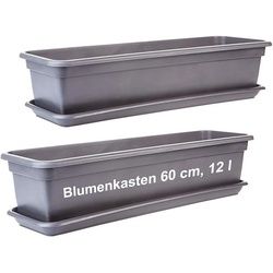 2friends Blumenkasten 2er-Pack, mit Untersetzer, Kunststoff 60T x 17B x 14H cm, Balkon Blumenkasten Anthrazit grau