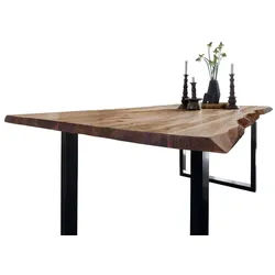 SAM® Baumkantentisch Neapel, massives Akazienholz, Baumkante, Metallgestell U-Form, bis 3 Meter beige 160 cm x 77 cm x 85 cm