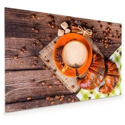 Primedeco Küchenrückwand Küchenrückwand Spritzschutz Glas mit Motiv Kaffee und Croissant 60 cm x 40 cm