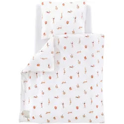 Träumeland Babybettwäsche , Orange, Weiß , Textil , Tier , 80x80 cm , pflegeleicht, atmungsaktiv, hautfreundlich, schadstoffgeprüft, weiche und anschmiegsame Oberfläche , Schlafen, Babytextil-Kollektionen