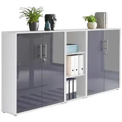 Mid.you Aktenschrank , Weiß, Anthrazit Hochglanz , Holzwerkstoff , 6 Fächer , 213x114x33 cm , Made in Germany , erweiterbar, abschließbar , Büromöbel, Büroschränke, Aktenschränke