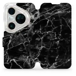 Handyhülle mit klappe für Huawei Pura 80 Ultra, Mobiwear Book, Schwarzer Marmor