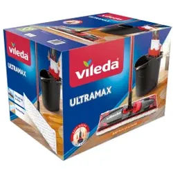 Vileda UltraMax Box Komplett Wischset, Wischer, 3-teiliger Stiel, Eimer und Wringer, 1 Reinigungsset im Karton