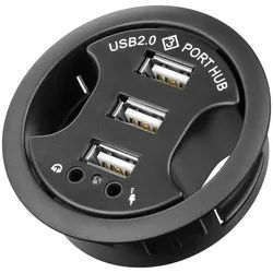 Goobay 3-fach USB 2.0 Hi-Speed Einbau-HUB/Verteiler + Audio - zum Einbau in 60 mm Tischdurchführungen mit Audio-Anschluss