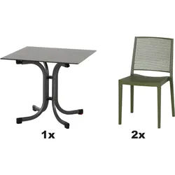 SIENA GARDEN Urban Lights Set 3teilig Square Stuhl gastrotauglich olive mit Tisch Sola 80x80
