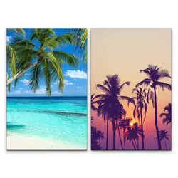 Sinus Art Leinwandbild 2 Bilder je 60x90cm Palmen Sommer Sonnenschein Strand Traumhaft Meer Relax