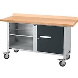 Mobile Werkbank Schäfer Shop Select PWi 150-1, Buche-Multiplexplatte, bis 400 kg, B 1500 x T 700 x H 840 mm, Anthrazit/Weißaluminium