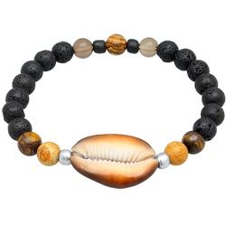 KUZZOI - Herren Lava Tigerauge Kauri Muschel 925 Silber Herrenschmuck