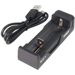 Schnell-Ladegerät für Li-ion Akku 3,6 - 3,7 Volt, lädt auch geschützte 20700, 21700 mit Überlängen bis 75mm