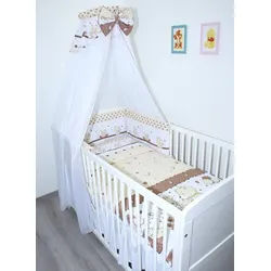 Primawela Babybettwäsche Baby Bettset - 6 teiliges Set mit Chiffon Himmel Bettwäsche Nestchen braun