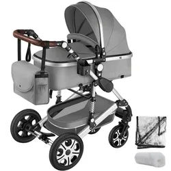 tectake Kombi-Kinderwagen Mats,für 0 bis 36 Monate geeignet, Belastbarkeit 15 kg,grau , Grau , Kunststoff , 63x120x100 cm , Baby on Tour, Kinderwagen, Kombikinderwagen