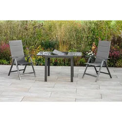 Gardenson Gartentisch , Graphitfarben , Metall, Glas , rechteckig , eckig , 80-120x75.5x70 cm , ausziehbar , Gartenmöbel, Gartentische, Gartentische ausziehbar