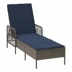 vidaXL Gartenliege Sonnenliege Grau und Marineblau 200 x 55 x 92 cm Poly-Rattan, 1 St.