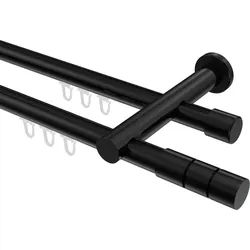 GARDINENSTANGE INNENLAUF Platon Elanto 400 cm (geteilt in 2 x 200 cm), 2-läufig, 20 mm Ø Schwarz