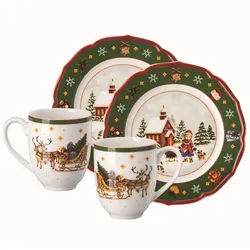 Hutschenreuther Frühstücksservice , Weiß, Dunkelgrün , Keramik , 4-teilig , Weihnachten , lebensmittelecht , Geschirr, Geschirrsets, Kaffeeservice