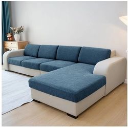 Sofahusse Blumenmuster, Jacquard, Stretch, für 1-3 Sitz L-förmiges Sofa, Rosnek blau 60 cm