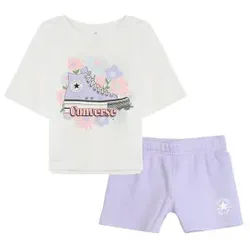 Converse Unisex für Kinder. 4CH108 Sportliches Turnschuhset weiß, lila (S), Lässig, Flieder, Baumwolle, Multisport, Kurzarm, Kinderbekleidun