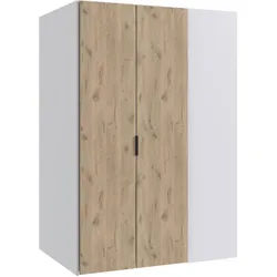 Carryhome Begehbarer Eckschrank , Weiß, Eichefarben , Holzwerkstoff , 9 Fächer , 135.2x197x97 cm , BQ - Bündnis für Qualität, Made in Germany, DIN EN ISO 9001 , Schlafzimmer, Kleiderschränke, Eckschränke