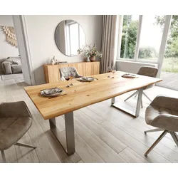 Esstisch Edge 200x100x2,5 Eiche Natur Edelstahl schmal Live-Edge