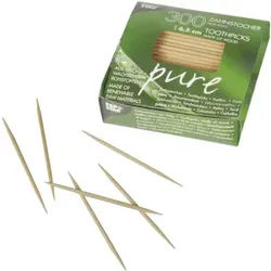 Papstar Pure Zahnstocher, Rund, aus Holz, 1 Karton = 30 x 300 Stück, Länge: 6,5 cm