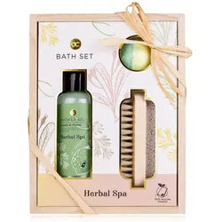 Accentra Badeset Herbal Spa in Holzbox mit Duschgel, Badefizzer & Nagelbürste Set 1 St