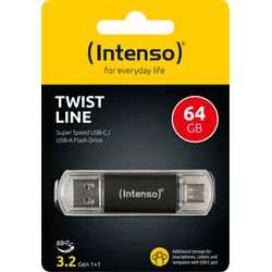 Intenso USB 3.2 Stick 64GB, Twist Line, anthrazit Typ-A/Typ-C, (R) 70MB/s, Retail-Blister