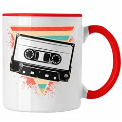 Trendation Tasse Nostalgie Kassette Geschenk Alte Straße 80er 90er Jahre Geschenk rot