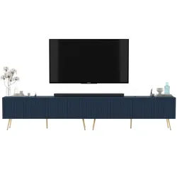 TV-LOWBOARD 2-er Set Elpis Marineblau mit goldenen Metallbeinen 150 cm