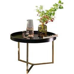 KADIMA DESIGN Couchtisch JESI 58,5x42x58,5cm Schwarz / Gold Sofatisch Metall Rund, Designer Retro Wohnzimmertisch modern, Kleiner Loungetisch mit Metallgestell,