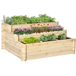 Outsunny Hochbeet, 3-stufige Blumenkasten, für Garten, Balkon, Tannenholz, Natur , Fichtefarben , Holz , 100x54x117 cm , Gartenzubehör, Hochbeete