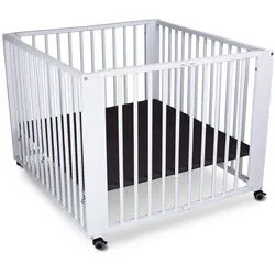 tiSsi Laufgitter , Weiß , Holz , Buche , massiv , 93x100x75 cm , Made in Europe , gepolsterter Boden, höhenverstellbar, zusammenklappbar , Baby & Kindermöbel, Babyzimmer, Laufgitter