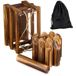 Relaxdays Kubb Wikingerspiel , Braun , Holz, Textil , 28.5x17.5x18 cm , Outdoor Spielzeug, Gartenspielzeug