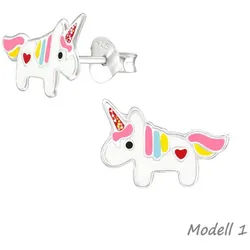 Order & Smile Schmuck Paar Ohrstecker Einhorn Ohrstecker: 925 Silber Kinderohrringe bunt bunt