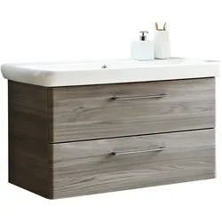 Sadena Waschtischkombi , Grau , Metall , 2 Schubladen , 96 cm , Made in Germany , hängend , Badezimmer, Waschbecken & Armaturen, Waschtische