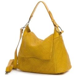 BZNA Schultertasche Tarja Italy DesignerUmhängetasche Handtasche, Geflochtenes Leder gelb