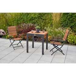 Gardenson Balkontisch , Graphitfarben, Naturfarben , Holz, Metall , Akazie , massiv , 65-130x75x65 cm , ausziehbar , Gartenmöbel, Gartentische, Balkontische