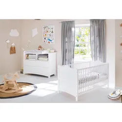Pinolino Babyzimmer , Weiß , Holzwerkstoff , Kiefer , teilmassiv , 2 Schubladen , zum Juniorbett umbaubar, höhenverstellbar, Sprossen mit Normabstand, Aufbauanleitung im Karton, Lattenrost inklusive, Schlupfsprossen , Baby & Kindermöbel, Babyzimmer, Babyzimmer-serien
