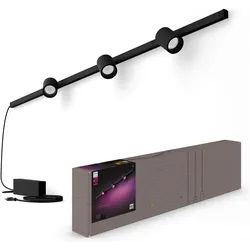 Philips Hue Wandleuchte Perifo Basis-Set White & Color Ambiance 3 Spots Schwarz, Abschaltautomatik, Bluetooth, CCT - über Fernbedienung, Dimmfunktion, Einschlafhilfe, Farbsteuerung, Farbwechsel, Memory, nach Trennung vom Netz, Nachtlichtfunktion, RGB, Smart Home, Timerfunktion, Weckerfunktion, dimmbar über Fernbedienung, mehrere Helligkeitsstufen, LED fest integriert, Farbwechsler, RGB, warmweiß - kaltweiß, Steuerbar per App und Stimme, Smart Home fähig, Farbfähig und Weißtöne schwarz