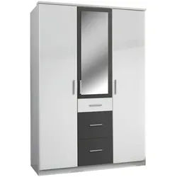 Carryhome Kleiderschrank , Graphitfarben, Weiß , Glas, Holzwerkstoff , 5 Fächer , 3 Schublade(n) Schubladen , 135x199x58 cm , Made in Germany , Typenauswahl, Beimöbel erhältlich, umfangreiches Zubehör erhältlich, in verschiedenen Größen erhältlich, in verschiedenen Holzdekoren erhältlich , Schlafzimmer, Komplette Schlafzimmer und Serien, Schlafzimmerserien