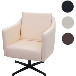 Lounge-Sessel HWC-H93b, Sessel Cocktailsessel Relaxsessel mit Fußkreuz, drehbar ~ Kunstleder creme-b