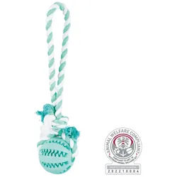 TRIXIE Denta Fun Ball am Tau, Minzgeschmack, Naturgummi, Ø 7 / 24 cm