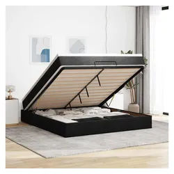 vidaXL Bett, Ottoman-Bett mit Matratze Schwarz 180x200 cm Stoff