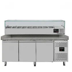 EASYLINE Pizzakühltisch 800 / 3-türig "grau" inkl. Kühlaufsatz GN1/3