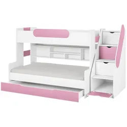 Deine Möbel 24 Funktionsbett SALLY Etagenbett für 2 Kinder mit Treppe Funktionsbett Kinderzimmer (Set, 1 tlg), mit einer großen Schublade, Praktisches Kinderbett mit Schubladen rosa