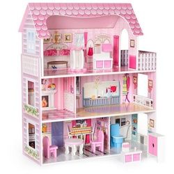 Fortuna Lai Puppenhaus RTPH, 3 Etagen, Puppenhaus-Spielset aus Holz, mit Möbeln und Zubehör rosa 62 cm x 70.1 cm x 27 cm