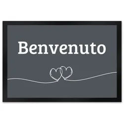 Fußmatte Fußmatte Benvenuto italienisch in dunkelgrau mit Herzen Zerbino, speecheese 40 cm x 60 cm