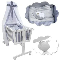 VitaliSpa Babybett Weiß mit Rollen , Weiß, Grau , Holz , Rechteckig , 54x100 cm , Babymöbel, Babybetten, Stubenwagen & Babywiegen, Stubenwagen