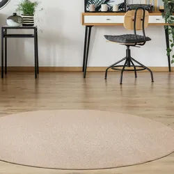 Teppich ANDIAMO "Luton, Made in Germany" Gr. 10, beige (dunkelbeige), H:5mm Ø:200cm, Kunstfaser, Teppiche, Teppich, melierte Optik, ideal im Wohnzimmer & Schlafzimmer